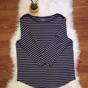 Dark Blue Horizontal Striped Top 3/4 Sleeve